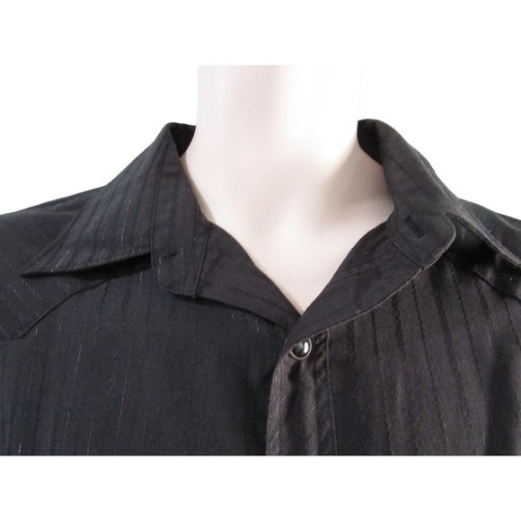 Saxifon USA Black Metallic Thread Jet Black Cabachon Snap Wester Shirt XL GUC - Picture 12 of 16